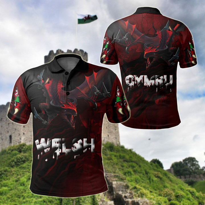 AIO Pride - Welsh Red Dragon Breaking Out Unisex Adult Polo Shirt