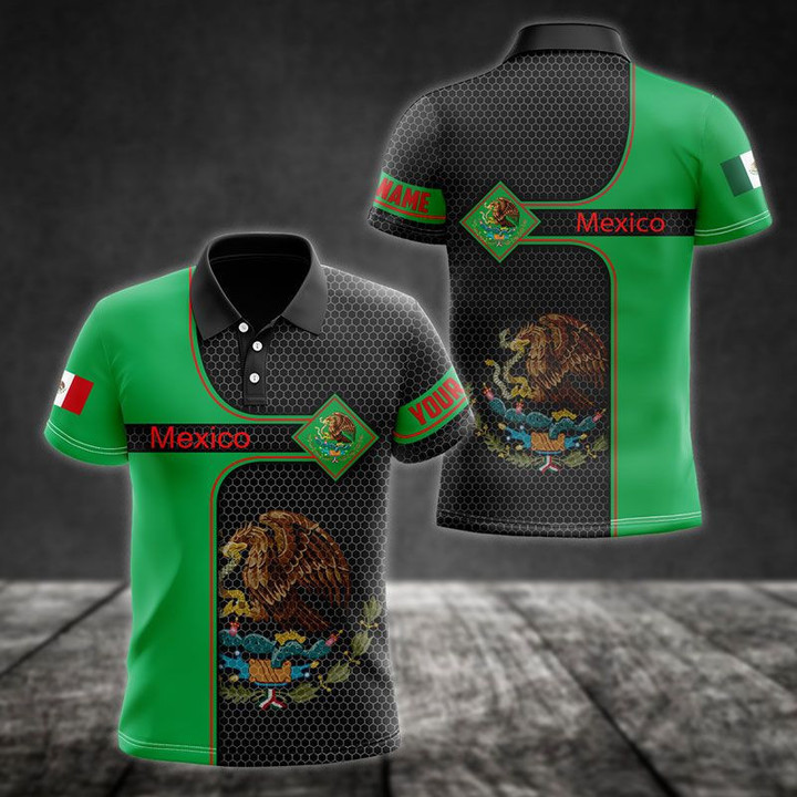 AIO Pride - Customize Mexico Honeycomb Partten Coat Of Arms Unisex Adult Polo Shirt