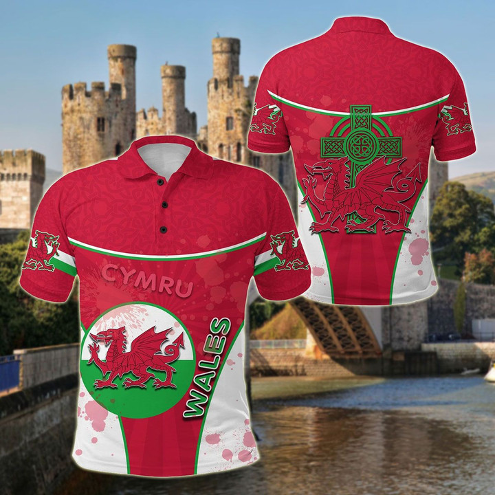 AIO Pride - Wales Celtic Circle Stripes Flag Version Dragon Unisex Adult Polo Shirt