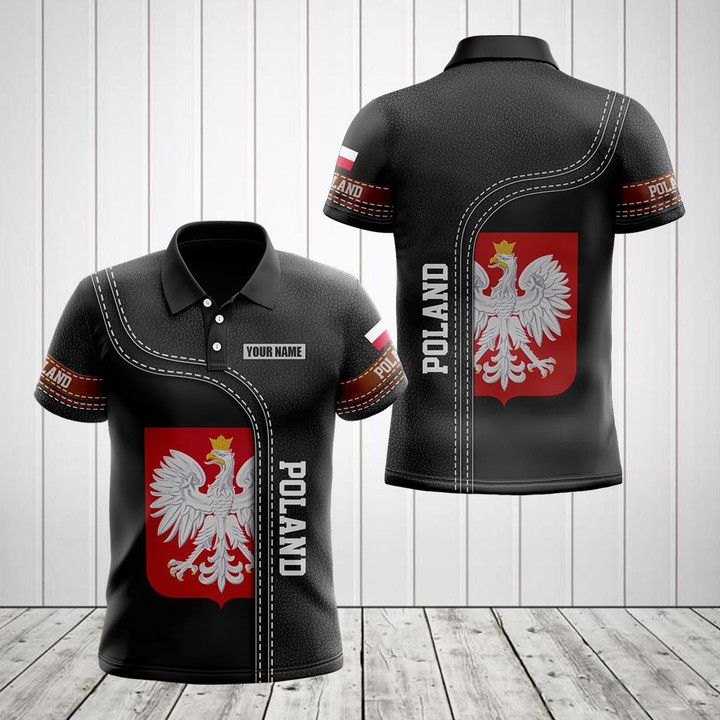 AIO Pride - Custom Name Poland Coat Of Arms Leather 3D Unisex Adult Polo Shirt