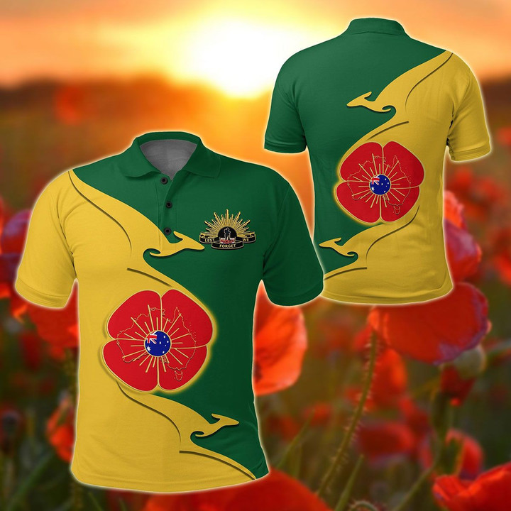 AIO Pride - Australia Anzac - Lest We Forget Poppy Map Kangaroo Unisex Adult Polo Shirt