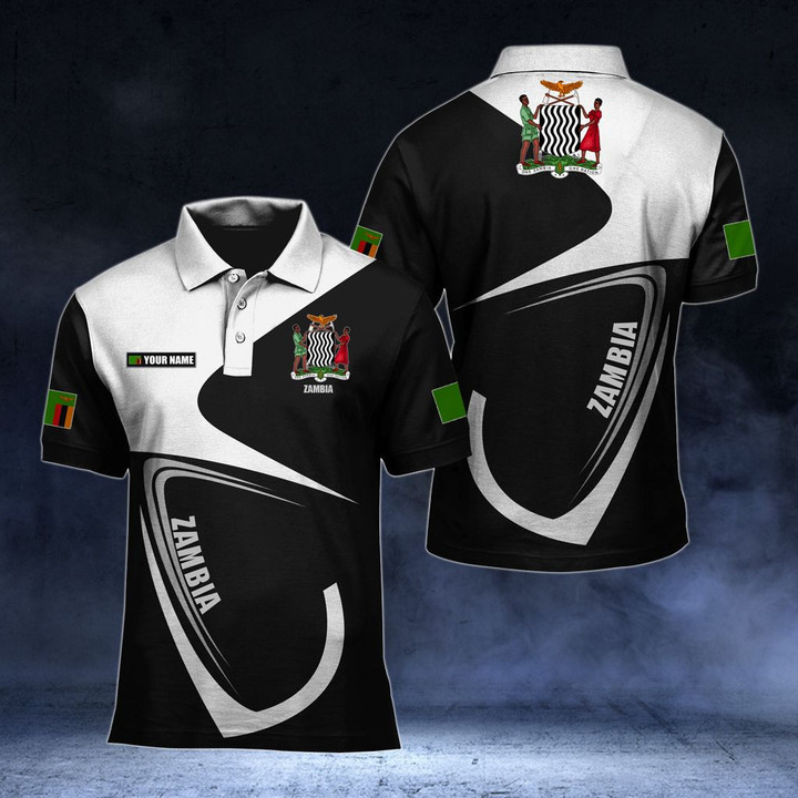 AIO Pride - Customize Zambia Coat Of Arms & Flag Unisex Adult Polo Shirt