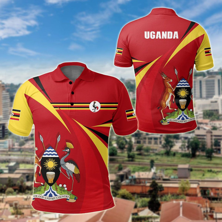 AIO Pride - Uganda Swirly Flag Coat Of Arms Unisex Adult Polo Shirt