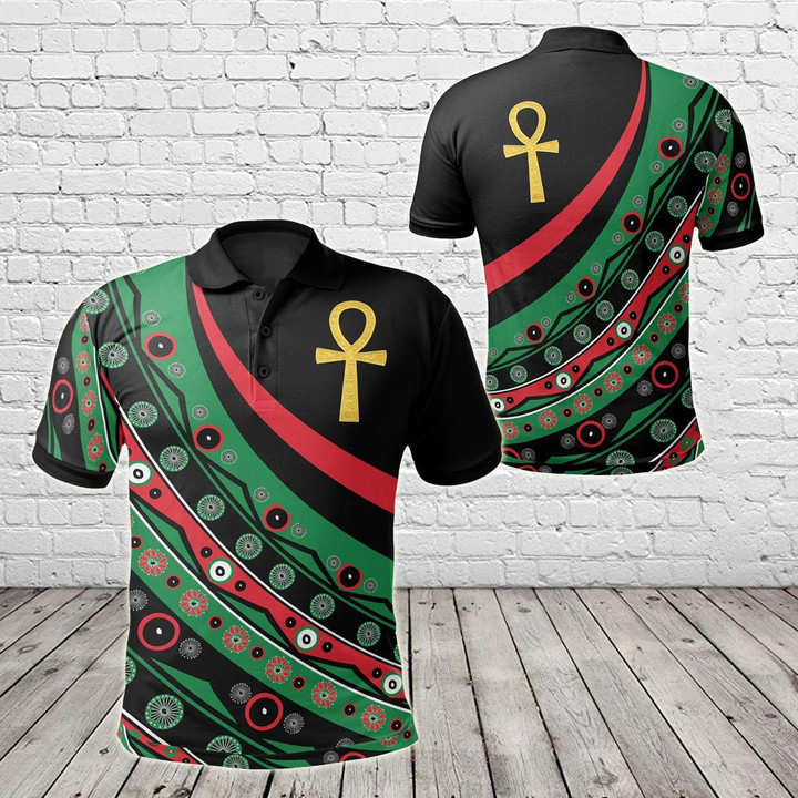 AIO Pride - Pan African - Ankh Wirh Pan-Africanism Flag Unisex Adult Polo Shirt