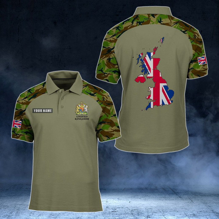 AIO Pride - Customize United Kingdom Coat Of Arms Map - Camo Style Unisex Adult Polo Shirt