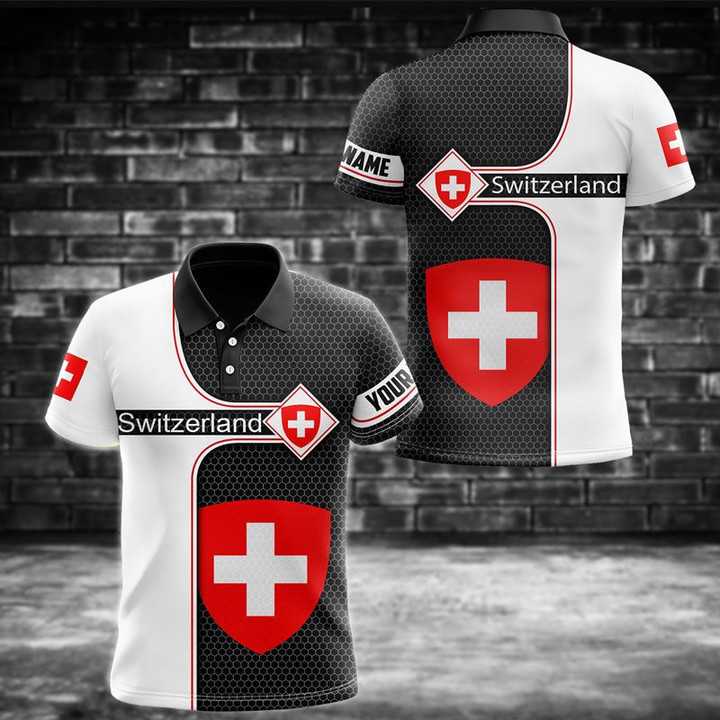 AIO Pride - Customize Switzerland Honeycomb Partten Coat Of Arms Unisex Adult Polo Shirt