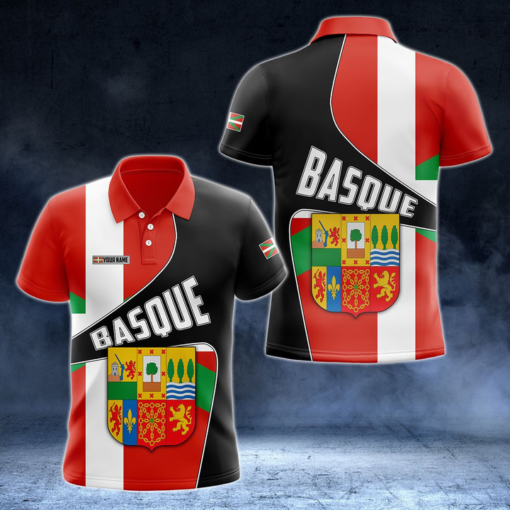 AIO Pride - Custom Name Basque Flag 3D Version Unisex Adult Polo Shirt
