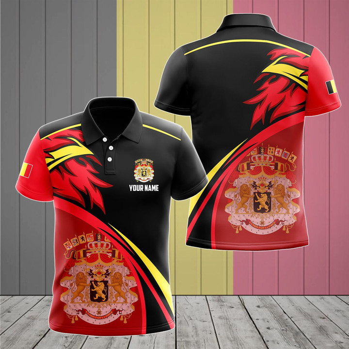 AIO Pride - Customize Belgium Coat Of Arms Fire Unisex Adult Polo Shirt