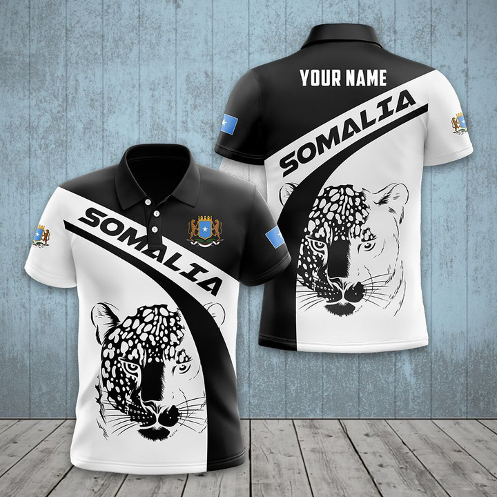 AIO Pride - Custom Name Somalia Leopard Black And White Unisex Adult Polo Shirt