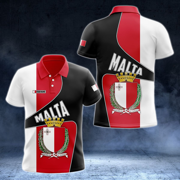 AIO Pride - Custom Name Malta Flag 3D Version Unisex Adult Polo Shirt