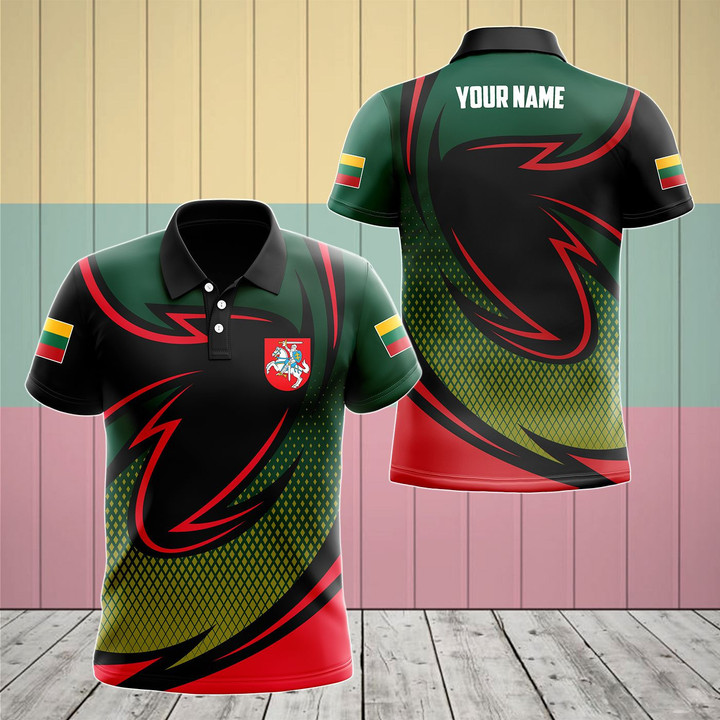 AIO Pride - Customize Lithuania Coat Of Arms Neon Style Unisex Adult Polo Shirt