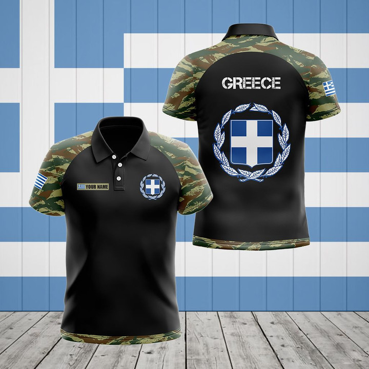 AIO Pride - Custom Name Greece Coat Of Arms Camo Unisex Adult Polo Shirt