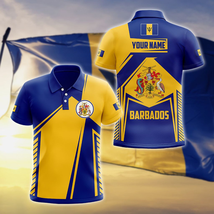 AIO Pride - Custom Name Barbados Coat Of Arms Flag 3D Unisex Adult Polo Shirt