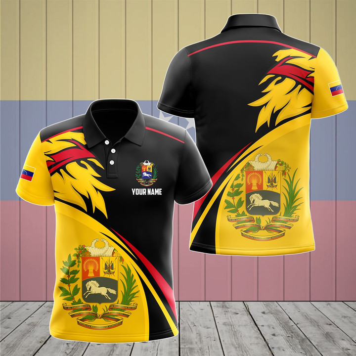 AIO Pride - Customize Venezuela Coat Of Arms Fire Unisex Adult Polo Shirt