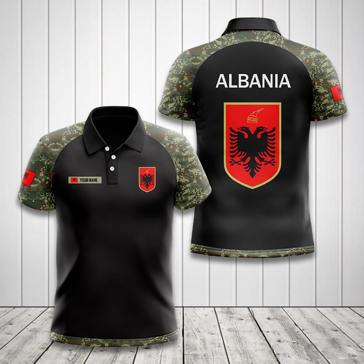 AIO Pride - Custom Name Albania Coat Of Arms Camo Unisex Adult Polo Shirt