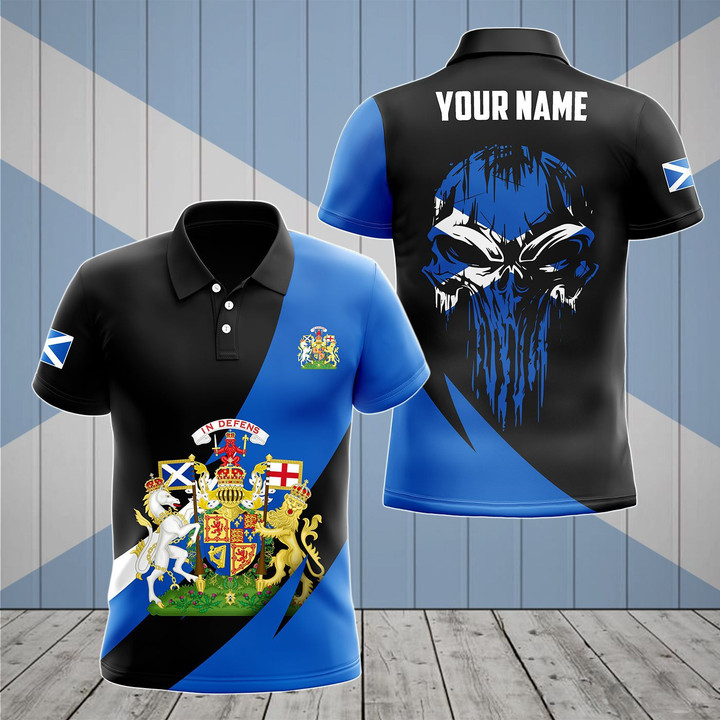 AIO Pride - Customize Scotland Coat Of Arms Skull Flag Unisex Adult Polo Shirt