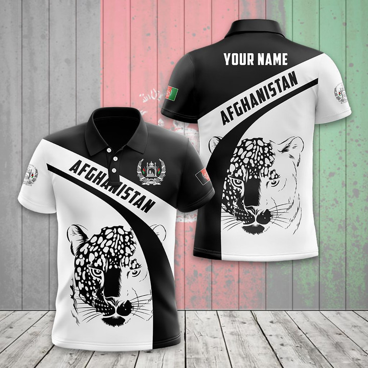 AIO Pride - Custom Name Afghanistan Leopard Black And White Unisex Adult Polo Shirt