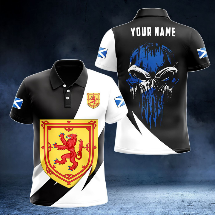 AIO Pride - Customize Scotland Big Coat Of Arms Skull Flag Unisex Adult Polo Shirt