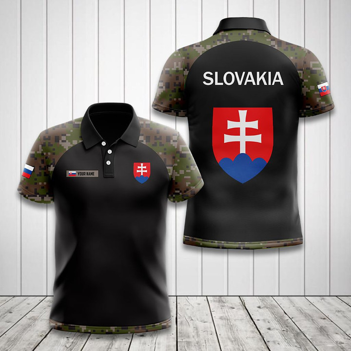 AIO Pride - Custom Name Slovakia Coat Of Arms Camo Unisex Adult Polo Shirt