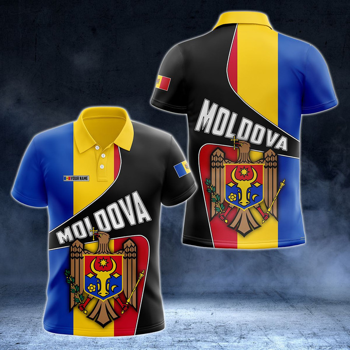 AIO Pride - Custom Name Moldova Flag 3D Version Unisex Adult Polo Shirt
