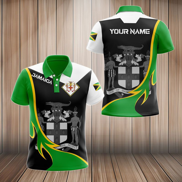 AIO Pride - Custom Name Jamaica Proud Big Coat Of Arms  Unisex Adult Polo Shirt