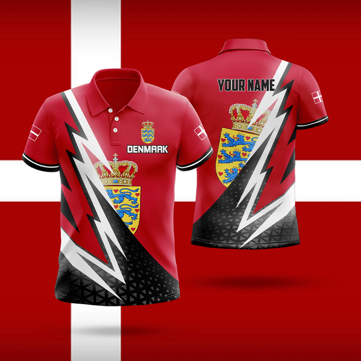 AIO Pride - Customize Lightning Pattern And Coat Of Arms Denmark Unisex Adult Polo Shirt
