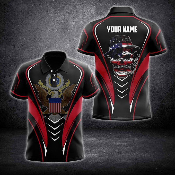 AIO Pride - Custom Name America Special Skull Coat Of Arms Unisex Adult Polo Shirt