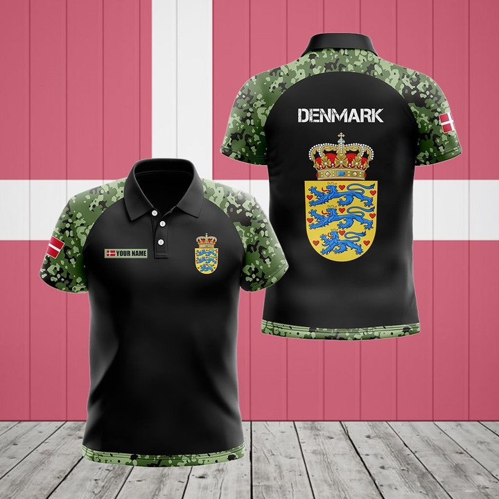 AIO Pride - Custom Name Denmark Coat Of Arms Camo Unisex Adult Polo Shirt