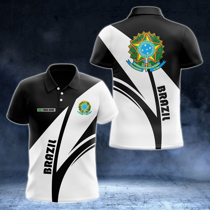 AIO Pride - Custom Name Brazil Sport Black And White Unisex Adult Polo Shirt
