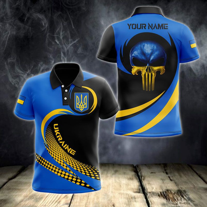 AIO Pride - Custom Name Ukraine Simple Flag Skull Unisex Adult Polo Shirt