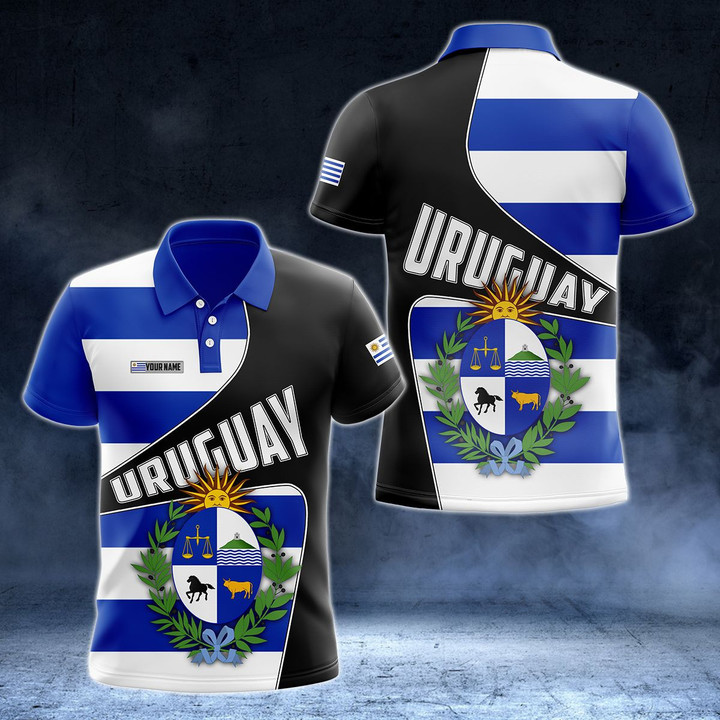 AIO Pride - Custom Name Uruguay Flag 3D Version Unisex Adult Polo Shirt