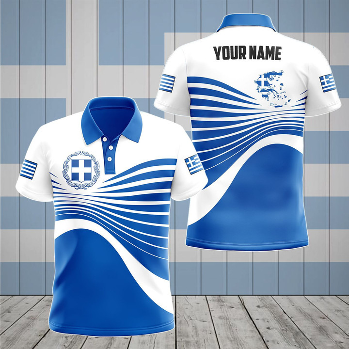 AIO Pride - Customize Greece Coat Of Arms And Map 3D Wave Unisex Adult Polo Shirt