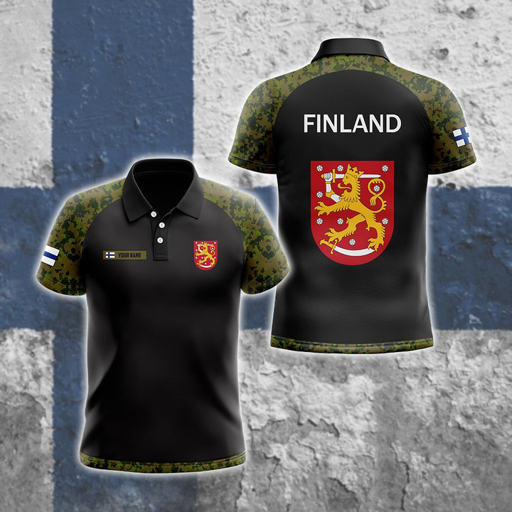 AIO Pride - Custom Name Finland Coat Of Arms Camo Unisex Adult Polo Shirt