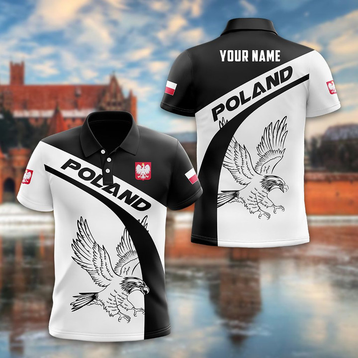 AIO Pride - Custom Name Poland Eagle Black And White Unisex Adult Polo Shirt
