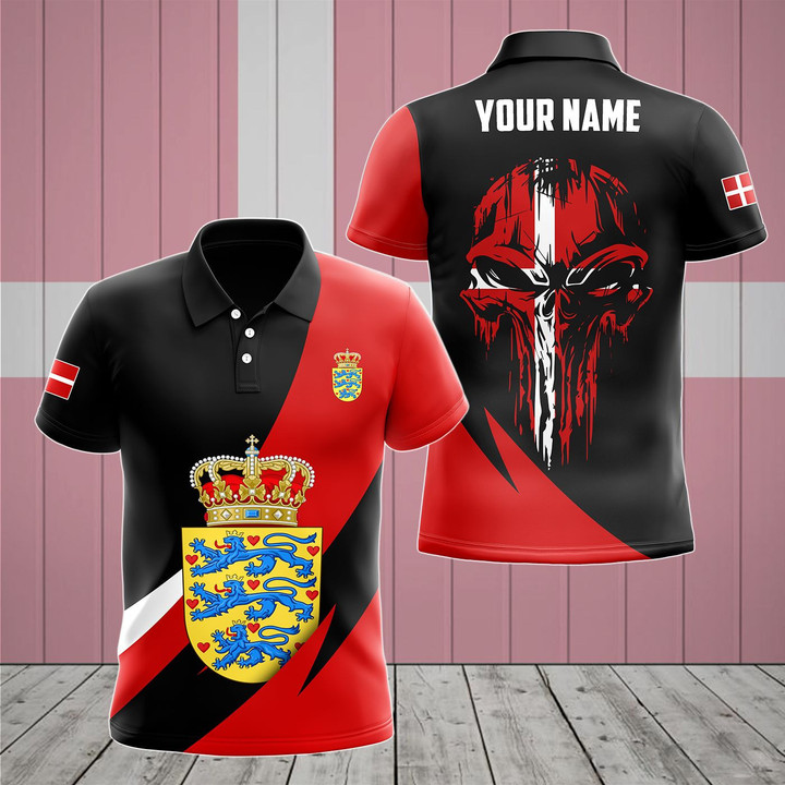 AIO Pride - Customize Denmark Coat Of Arms Skull Flag Unisex Adult Polo Shirt