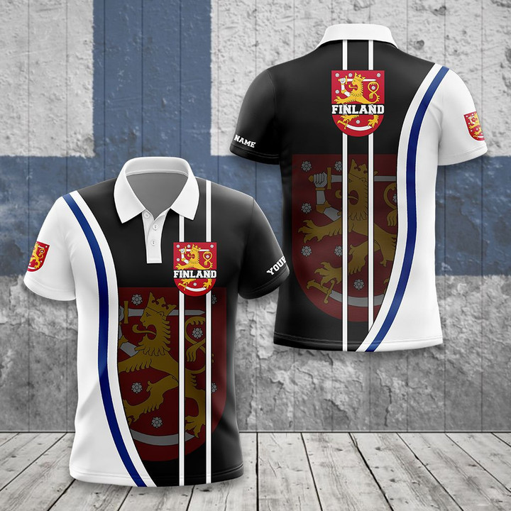 AIO Pride - Custom Name Finland Flag Wave Style Unisex Adult Polo Shirt