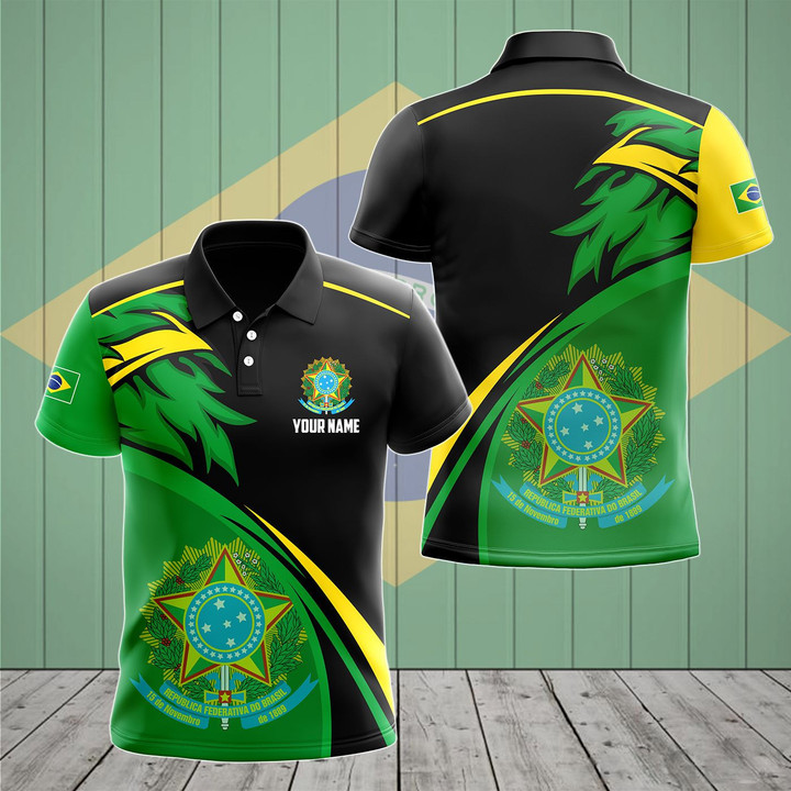 AIO Pride - Customize Brasil Coat Of Arms Fire Unisex Adult Polo Shirt