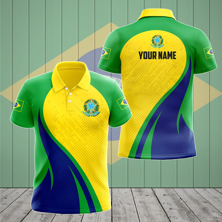 AIO Pride - Customize Brazil Flag Color Fire Unisex Adult Polo Shirt