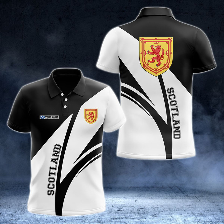 AIO Pride - Custom Name Scotland Sport Black And White Unisex Adult Polo Shirt