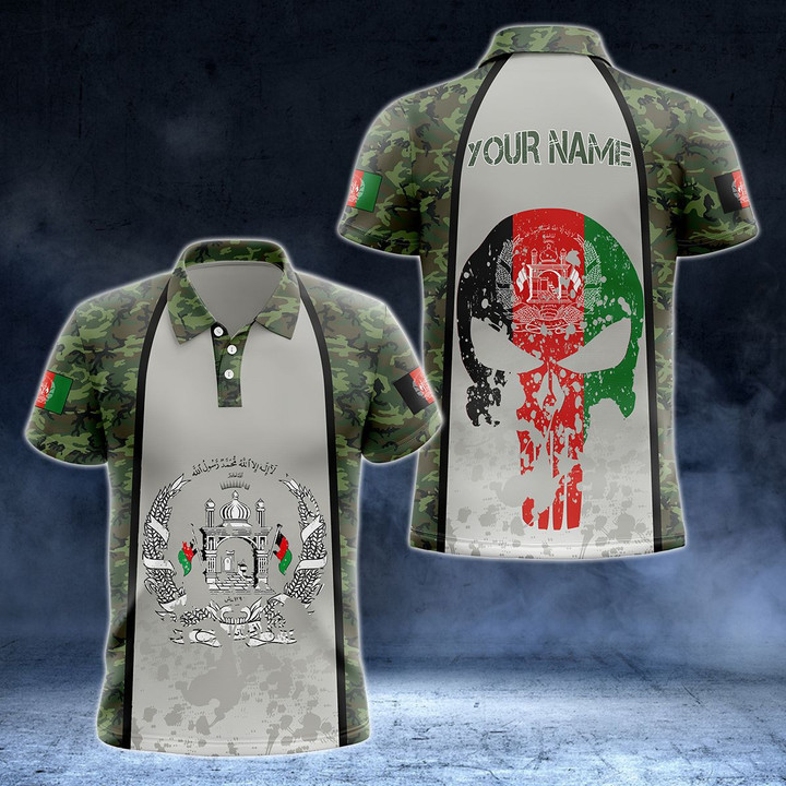 AIO Pride - Customize Afghanistan Coat Of Arms Camo Skull With Flag 3D Unisex Adult Polo Shirt