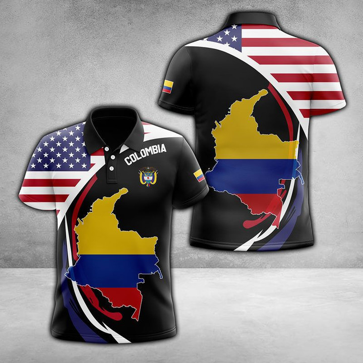 AIO Pride - America And Colombia Proud Flag Map 3D Unisex Adult Polo Shirt
