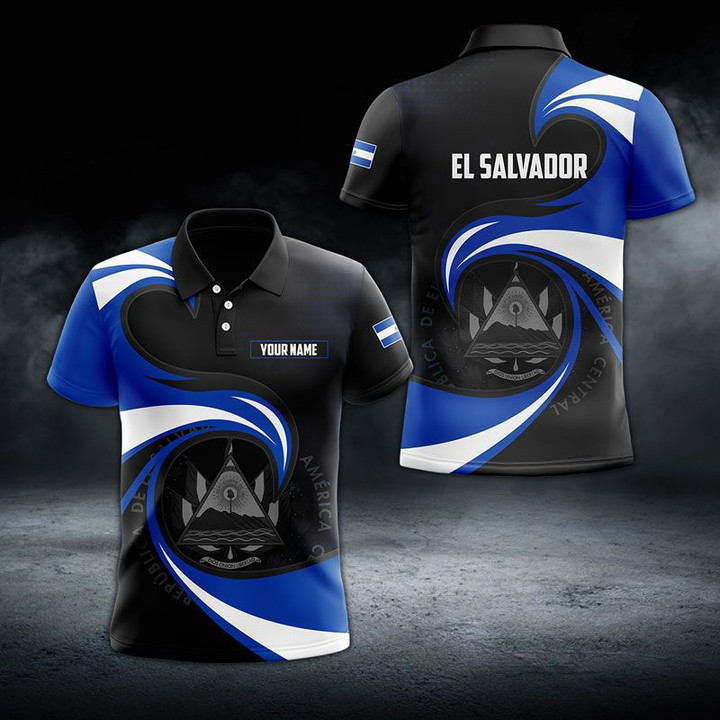 AIO Pride - Custom Name El Salvador Coat Of Arms Fire Way  Unisex Adult Polo Shirt