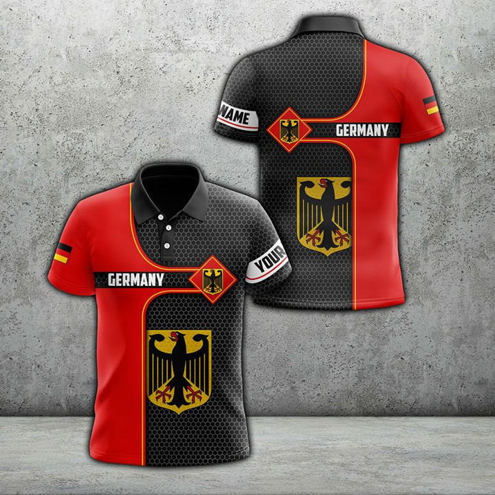 AIO Pride - Custom Name Germany Honeycomb Partten Coat Of Arms Unisex Adult Polo Shirt