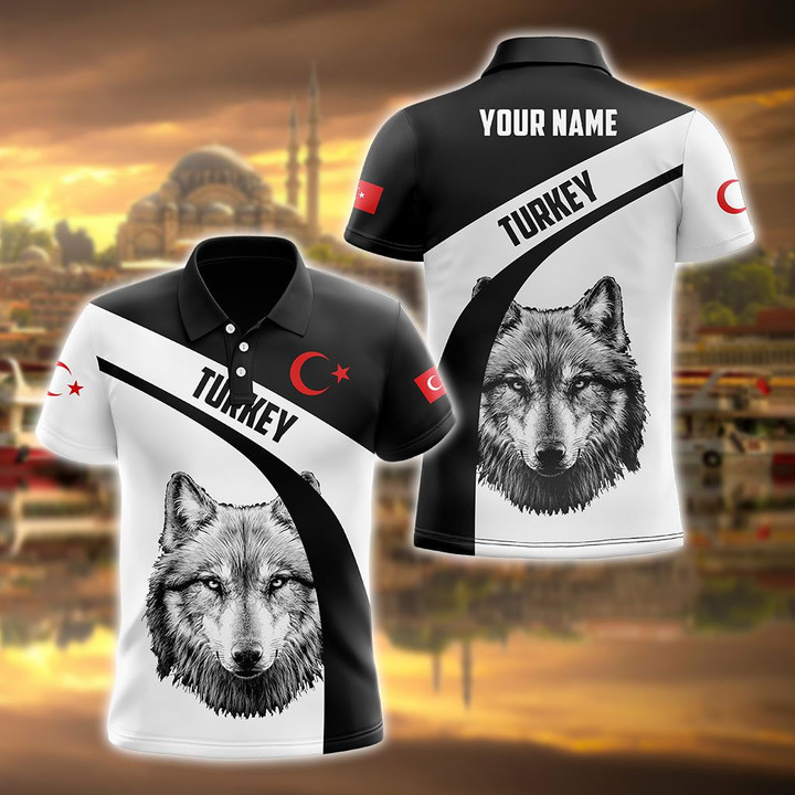 AIO Pride - Custom Name Turkey Wolf Black And White Unisex Adult Polo Shirt
