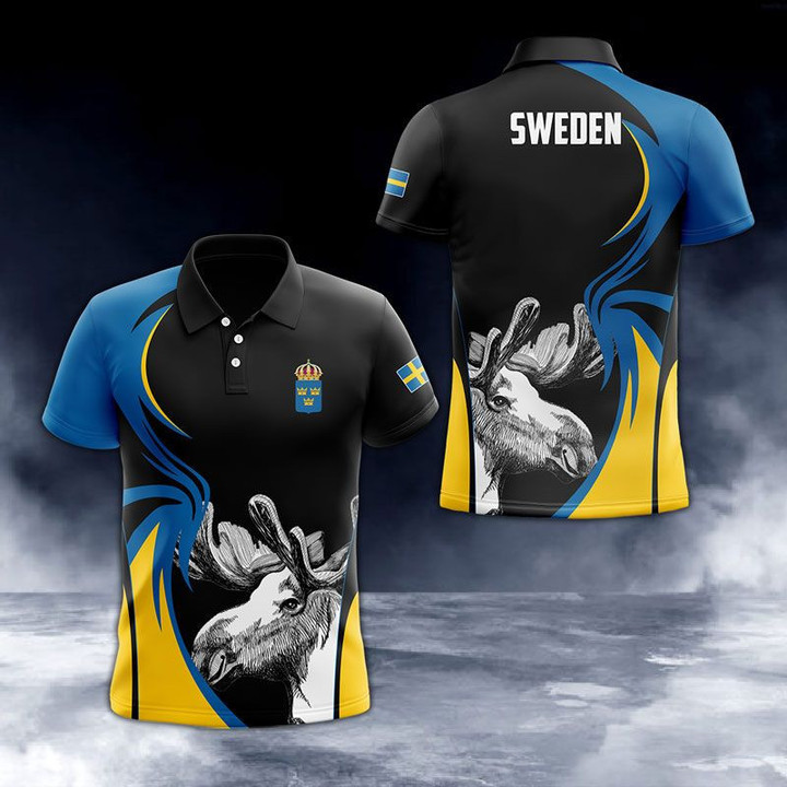 AIO Pride - Sweden National Animal Moon Pattern Unisex Adult Polo Shirt