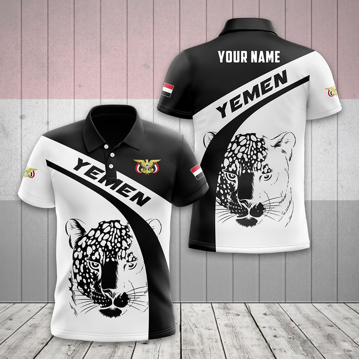 AIO Pride - Custom Name Yemen Leopard Black And White Unisex Adult Polo Shirt