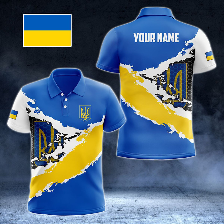 AIO Pride - Custom Name Ukraine Flag Proud Country Unisex Adult Polo Shirt