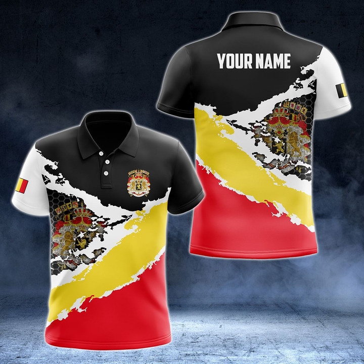 AIO Pride - Custom Name Belgium Flag Proud Country Unisex Adult Polo Shirt