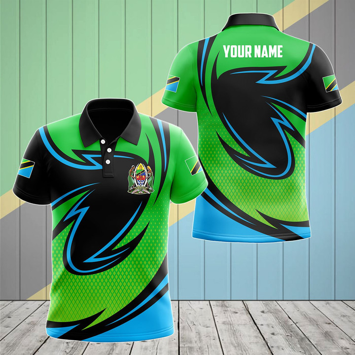 AIO Pride - Customize Tanzania Coat Of Arms Neon Style Unisex Adult Polo Shirt