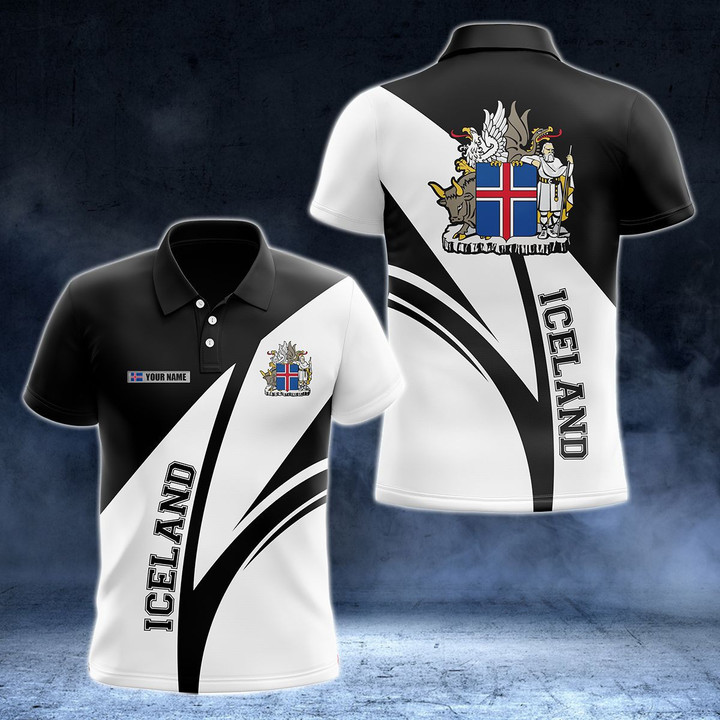 AIO Pride - Custom Name Iceland Sport Black And White Unisex Adult Polo Shirt